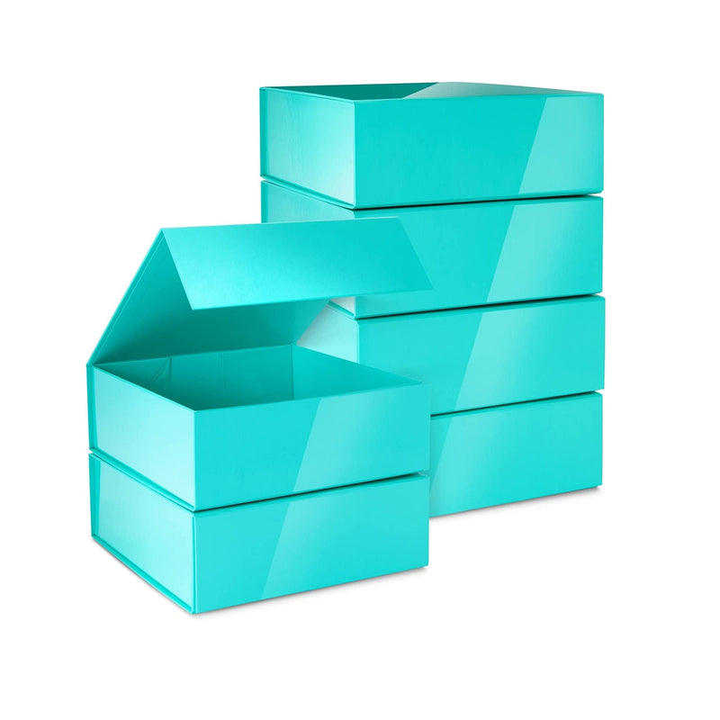 6 Pack Square Magnetic Gift Box with Lid | 10x10x4 Groomsmen and Bridesmaid Boxes for Proposal | Glossy Teal