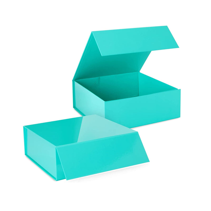 6 Pack Square Magnetic Gift Box with Lid | 10x10x4 Groomsmen and Bridesmaid Boxes for Proposal | Glossy Teal