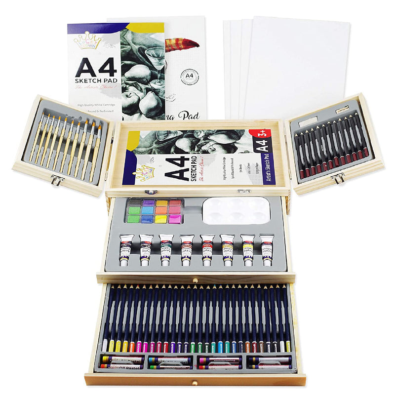 Deluxe Art Set in Wooden Case, with Soft & Oil Pastels, Acrylic &  Watercolor Pai