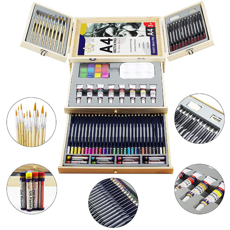 Deluxe Wooden Art Set Professional Art Kits With 2 Sketch Books