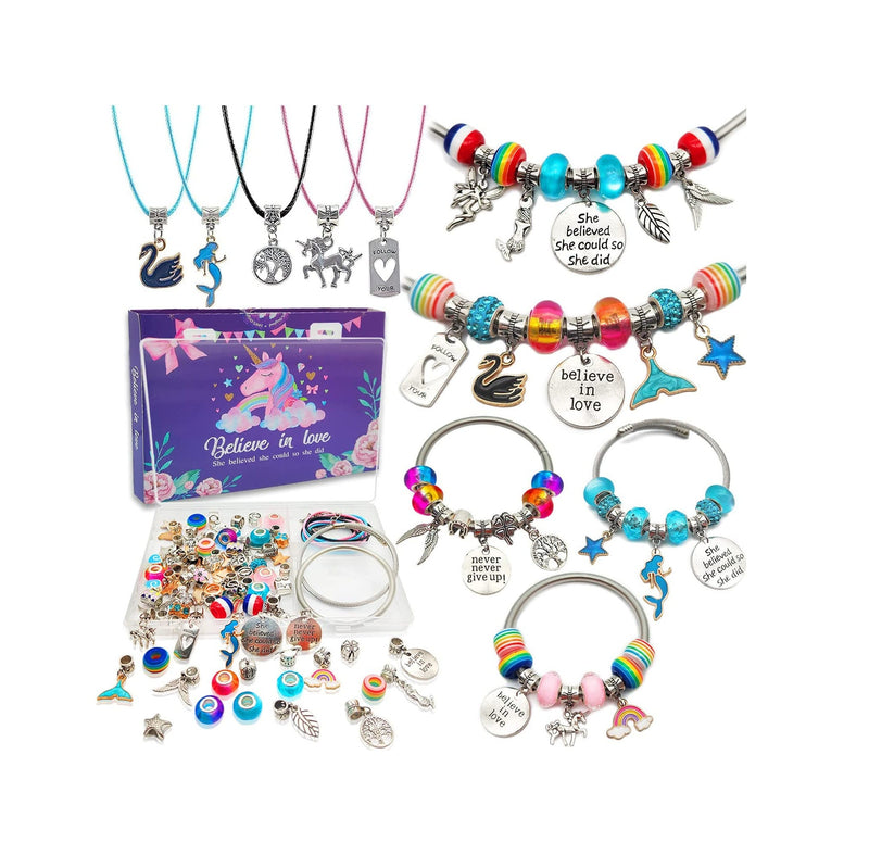 Charm Bracelet Making Kit | Jewelry Making Supplies Beads | Unicorn/Mermaid Crafts Gifts Set for Girls Teens Age 8-12