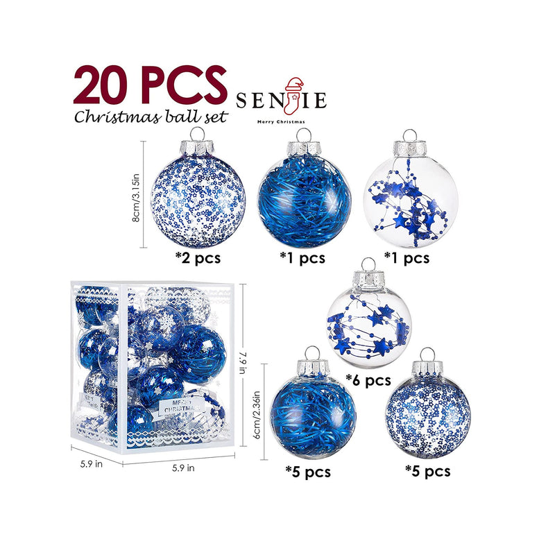 Christmas Ornaments Ball Set | Shatterproof Clear Plastic Decorative Baubles for Xmas Tree House Holiday