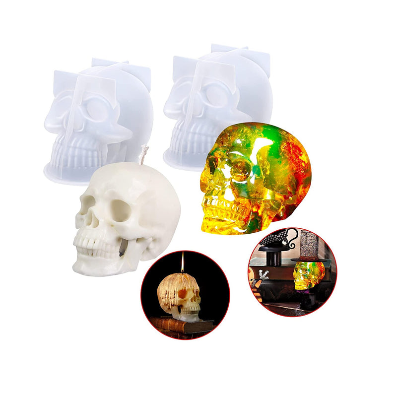 BUSOHA Skull Resin Molds Silicone,2 PCS 3D Skull Candle Molds for Candle Making