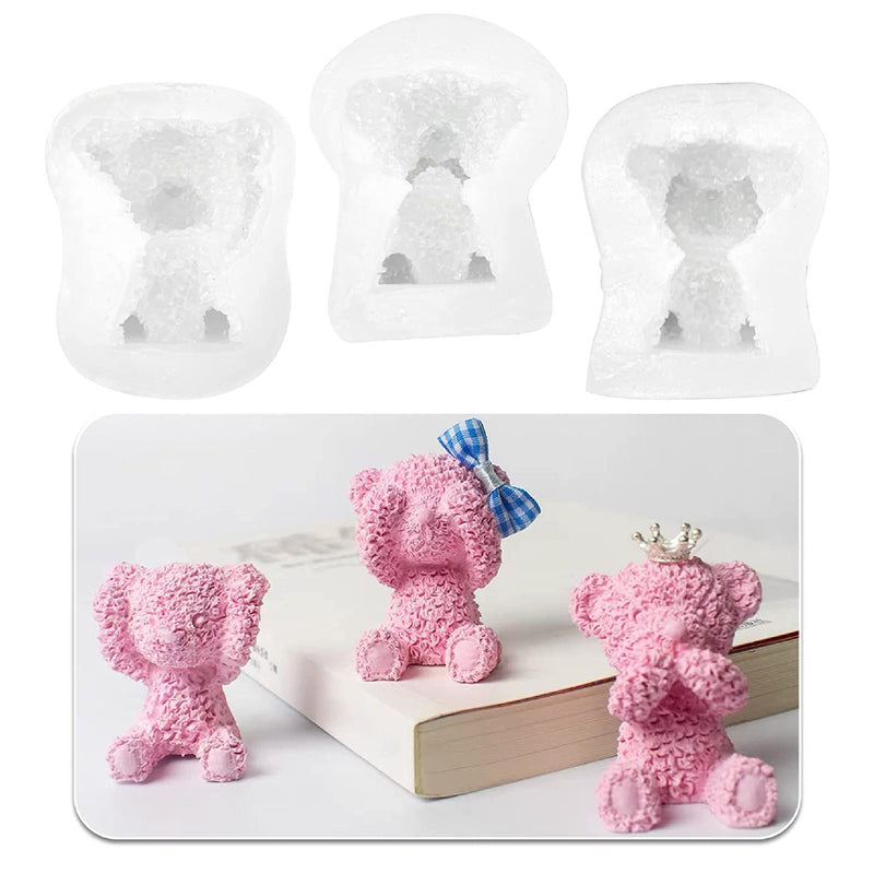 3 Pieces 3D Bear Silicone Soap Mold Fondant Cake Baking Mold Teddy Bear Resin Casting Mold For DIY Handmade