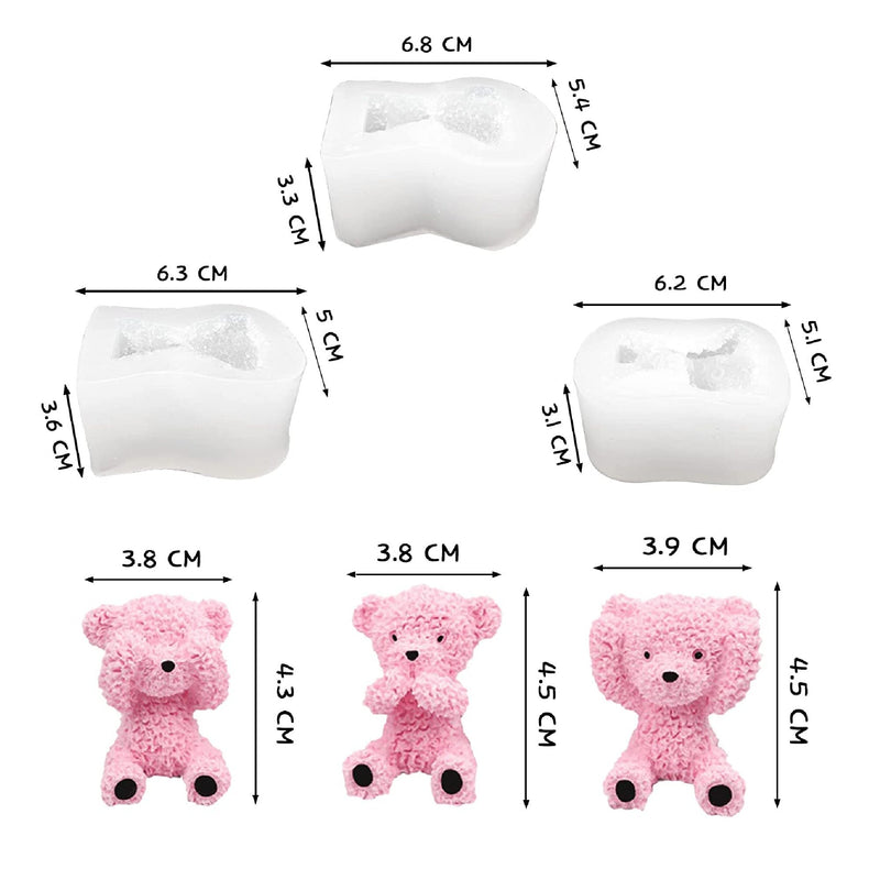 3 Pieces 3D Bear Silicone Soap Mold Fondant Cake Baking Mold Teddy Bear Resin Casting Mold For DIY Handmade