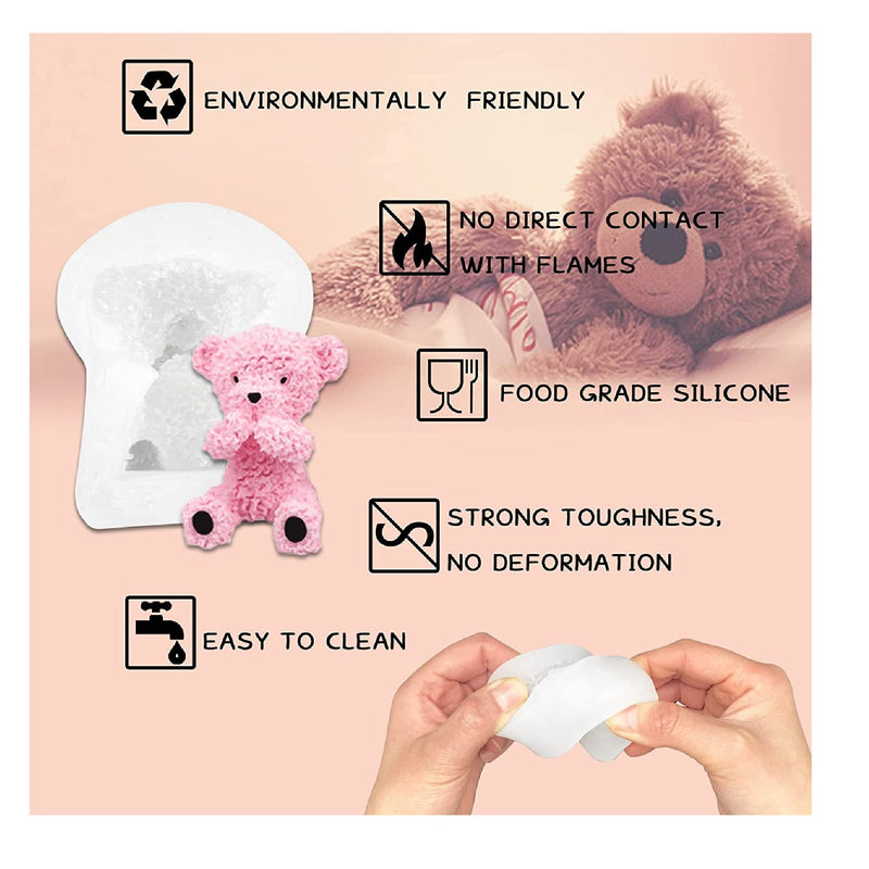 3 Pieces 3D Bear Silicone Soap Mold Fondant Cake Baking Mold Teddy Bear Resin Casting Mold For DIY Handmade