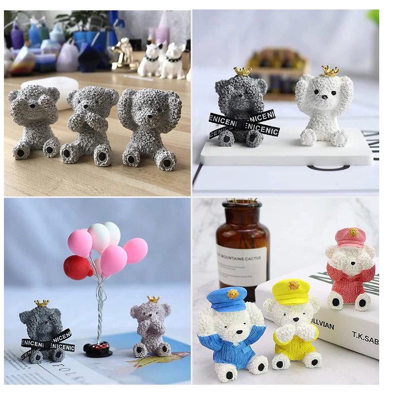 3 Pieces 3D Bear Silicone Soap Mold Fondant Cake Baking Mold Teddy Bear Resin Casting Mold For DIY Handmade