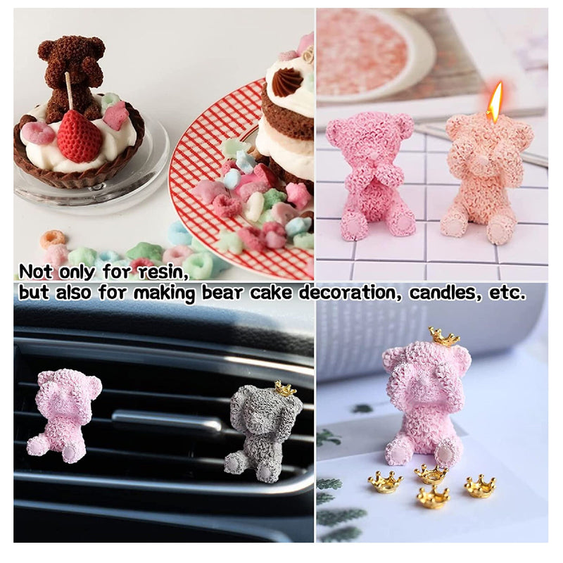 3 Pieces 3D Bear Silicone Soap Mold Fondant Cake Baking Mold Teddy Bear Resin Casting Mold For DIY Handmade