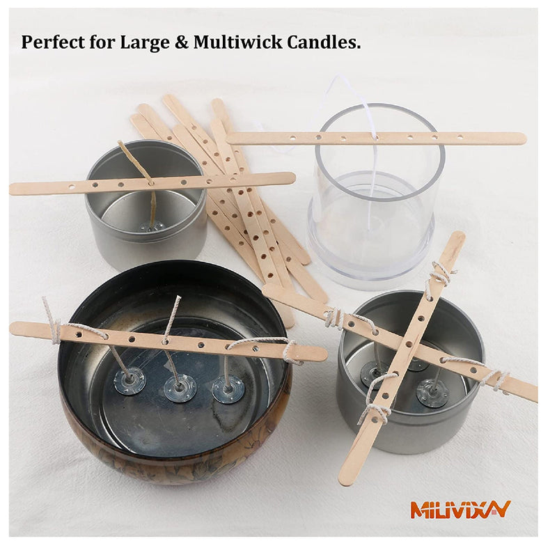 MILIVIXAY 200 Wooden Candle Holders | Candle Wick Centering Device | Candle Wick Bars | Wick Holder For Large Candles And Multiwicks