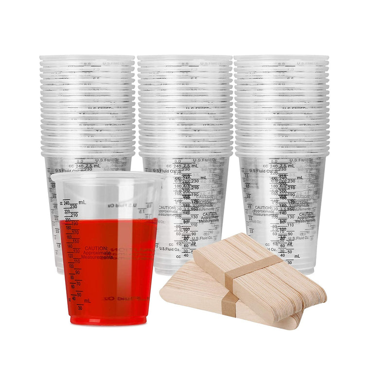 80 Disposable 8-Ounce Epoxy Resin Cups | Disposable Clear Plastic Measuring Cups for Mixing Paint | (80 stirring rods included)