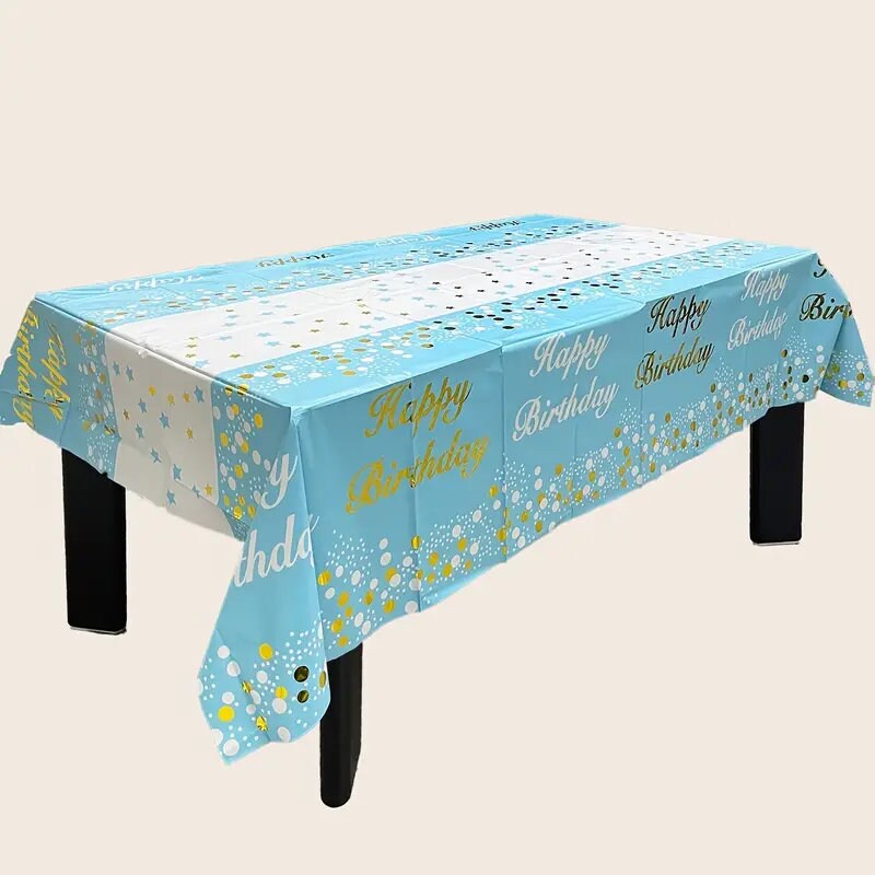 1pc | Blue Happy Birthday Party Tablecloth | Scene Decor | Room Decor | Birthday Party Supplies | Theme Party Decoration