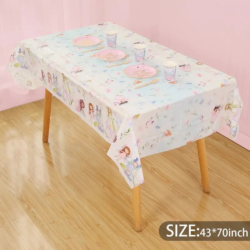 1pc, Flower Fairy Cute Elf Cartoon Disposable Table Cloth | 43*70inch | Room Decor | Scene Decor | Birthday Party Decoration Supplies