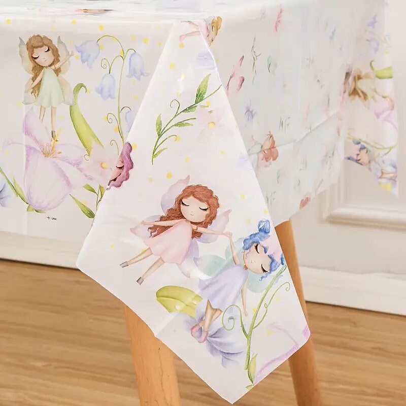 1pc, Flower Fairy Cute Elf Cartoon Disposable Table Cloth | 43*70inch | Room Decor | Scene Decor | Birthday Party Decoration Supplies