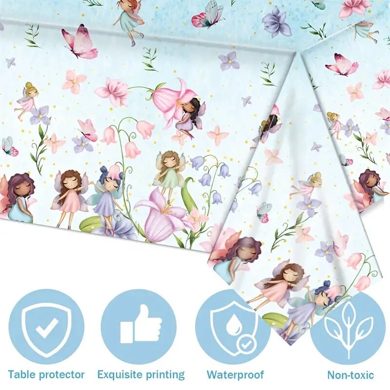 1pc, Flower Fairy Cute Elf Cartoon Disposable Table Cloth | 43*70inch | Room Decor | Scene Decor | Birthday Party Decoration Supplies