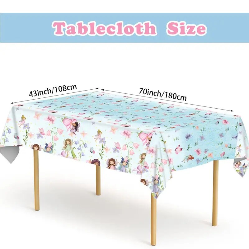 1pc, Flower Fairy Cute Elf Cartoon Disposable Table Cloth | 43*70inch | Room Decor | Scene Decor | Birthday Party Decoration Supplies