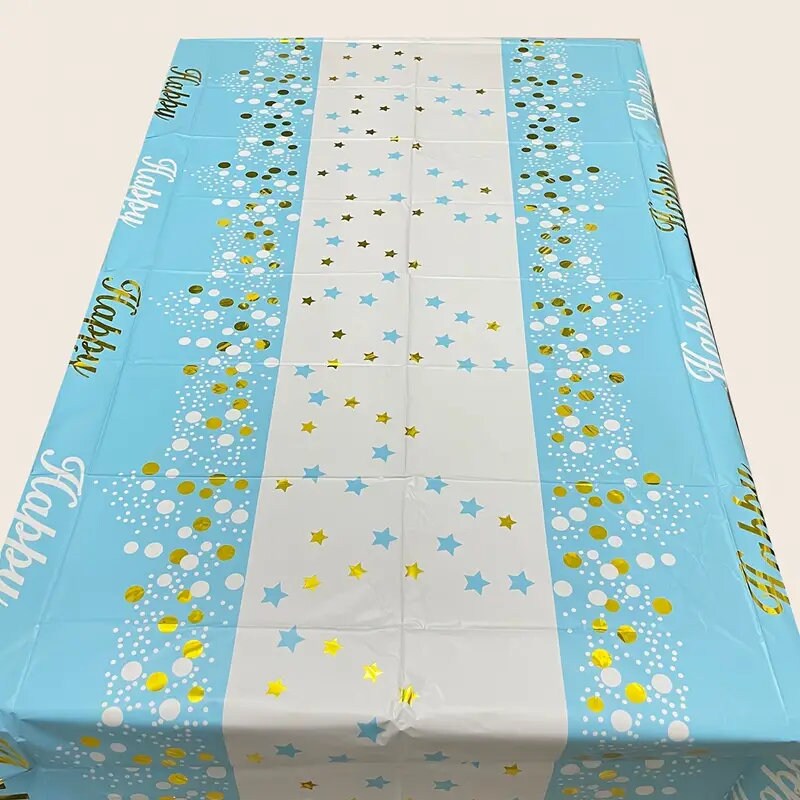 1pc | Blue Happy Birthday Party Tablecloth | Scene Decor | Room Decor | Birthday Party Supplies | Theme Party Decoration