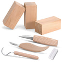 7 Piece Wood Carving Kit | 3 Carbon Steel Wood Carving Knives With 3 Basswood Carving Blocks And Whetstone