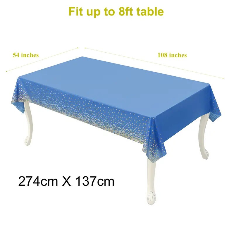 1pc Blue Disposable Tablecloth | 108" X 54" Waterproof Plastic Tablecloth With Gold Accents Easy Clean-Up For Birthday Party & Holiday Meals