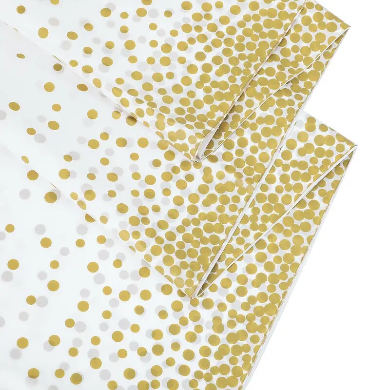 1pc 108''x54'' White And Gold Disposable Plastic Tablecloth