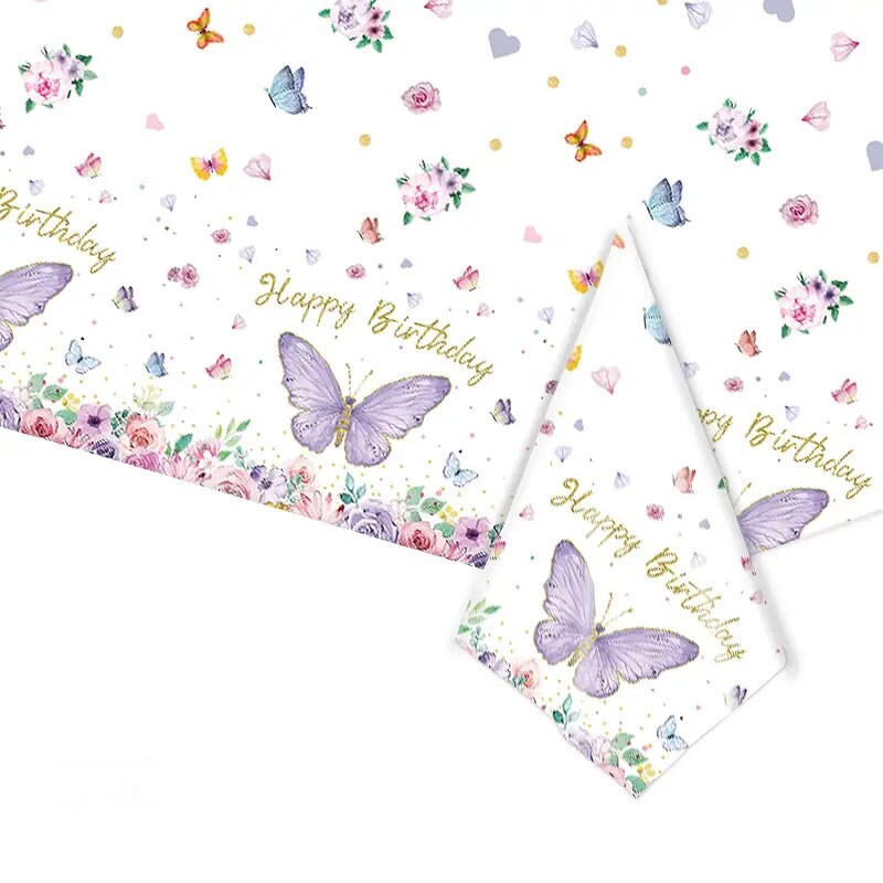 1pc Butterfly Birthday Party Tablecloth | Purple Butterfly Disposable Tablecloth | Party Decoration | Party Supplies 54*108inch