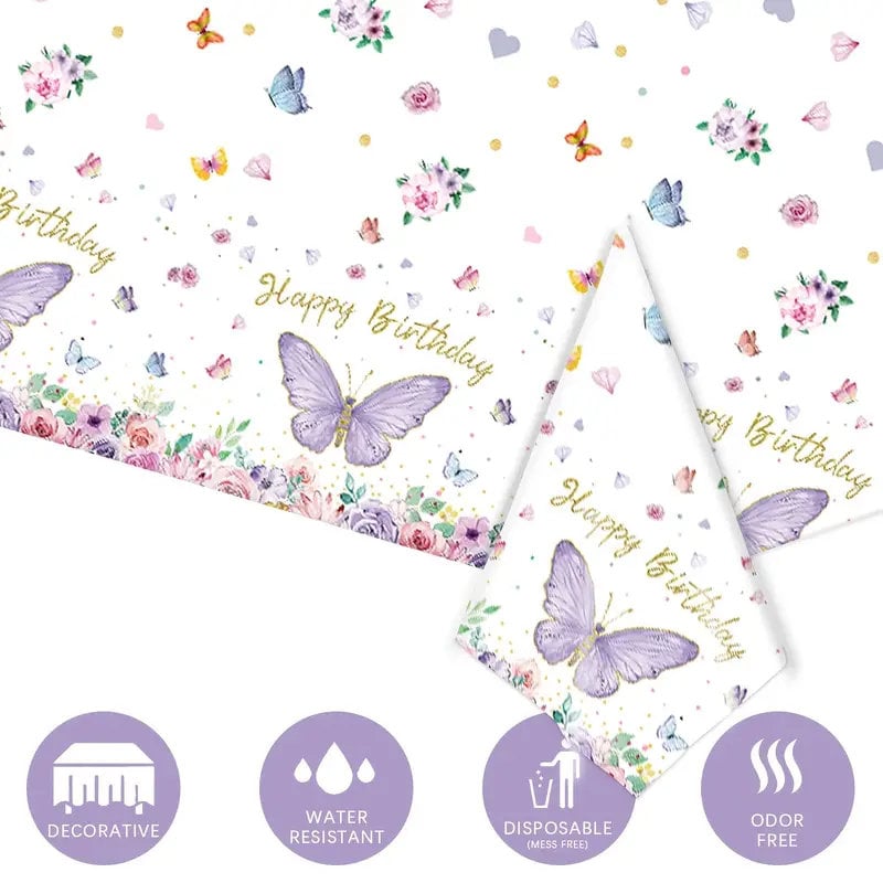 1pc Butterfly Birthday Party Tablecloth | Purple Butterfly Disposable Tablecloth | Party Decoration | Party Supplies 54*108inch