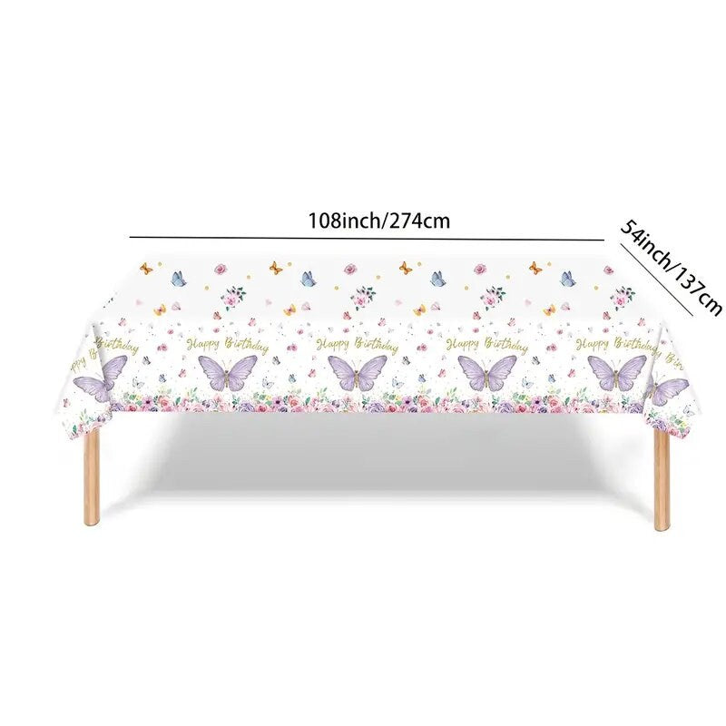 1pc Butterfly Birthday Party Tablecloth | Purple Butterfly Disposable Tablecloth | Party Decoration | Party Supplies 54*108inch