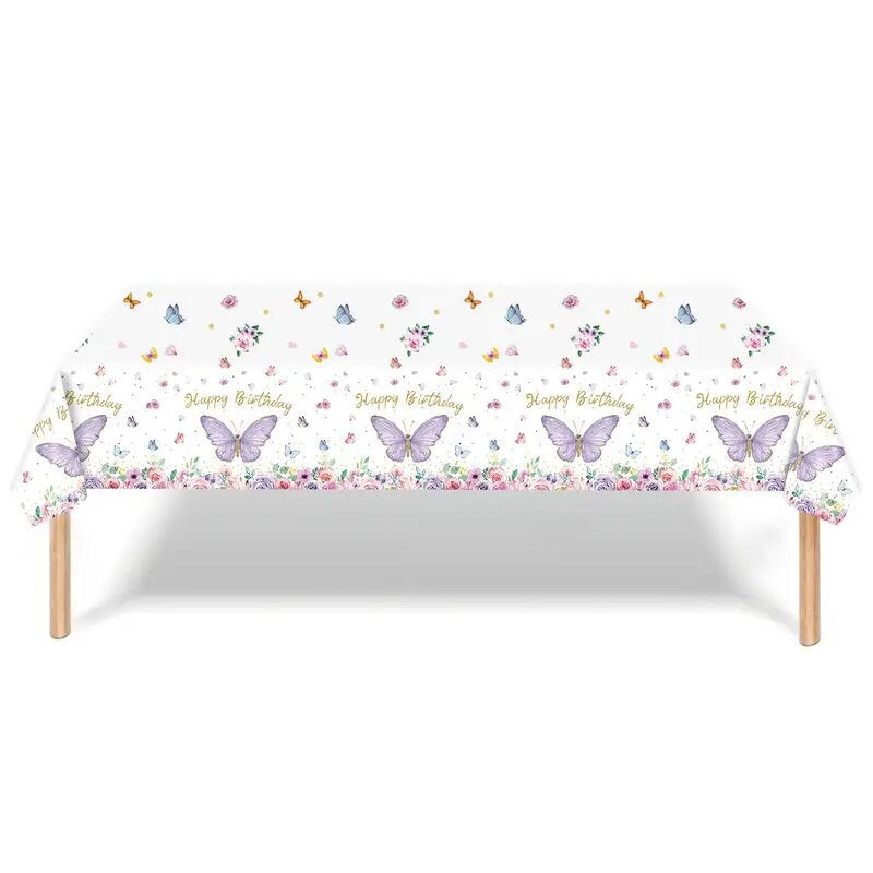 1pc Butterfly Birthday Party Tablecloth | Purple Butterfly Disposable Tablecloth | Party Decoration | Party Supplies 54*108inch