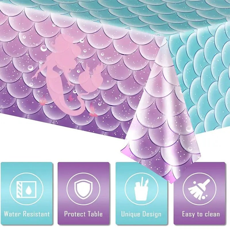 1pc Party Decoration Disposable Mermaid Tablecloth | Birthday Party Supplies | Room Decor | Christmas Gifts | Home Decor | Scene Decor