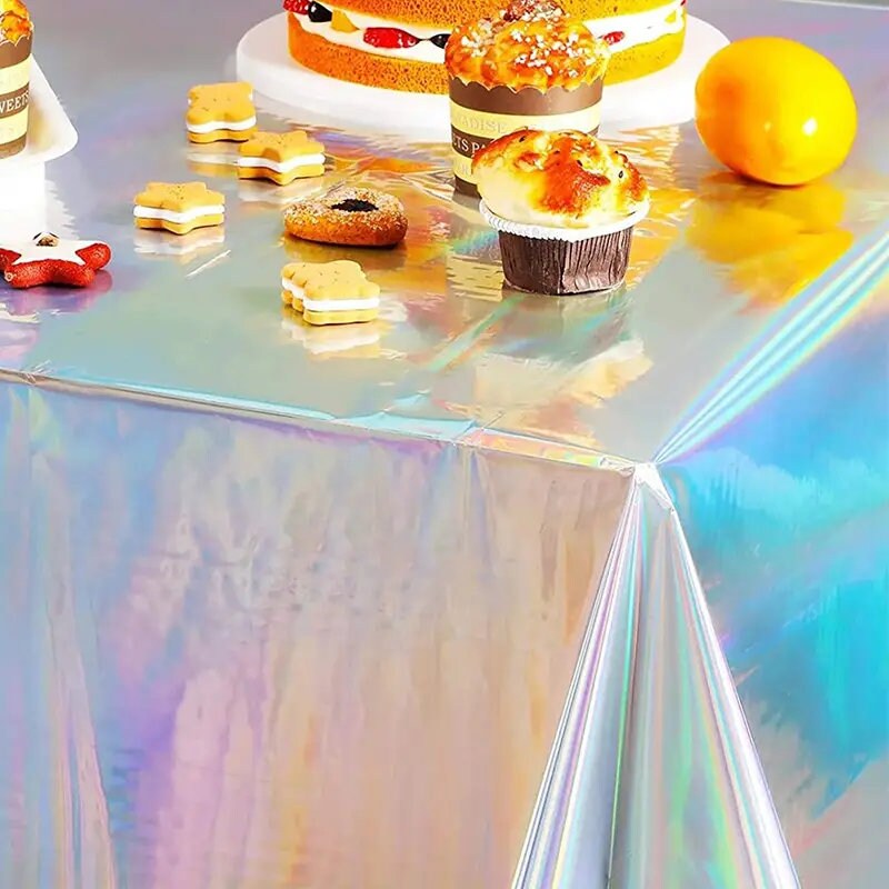 1pc Iridescence Plastic Tablecloth | Shiny Disposable Laser Rectangle Table Cover | Holographic Foil Tablecloth| Iridescent Party Decoration