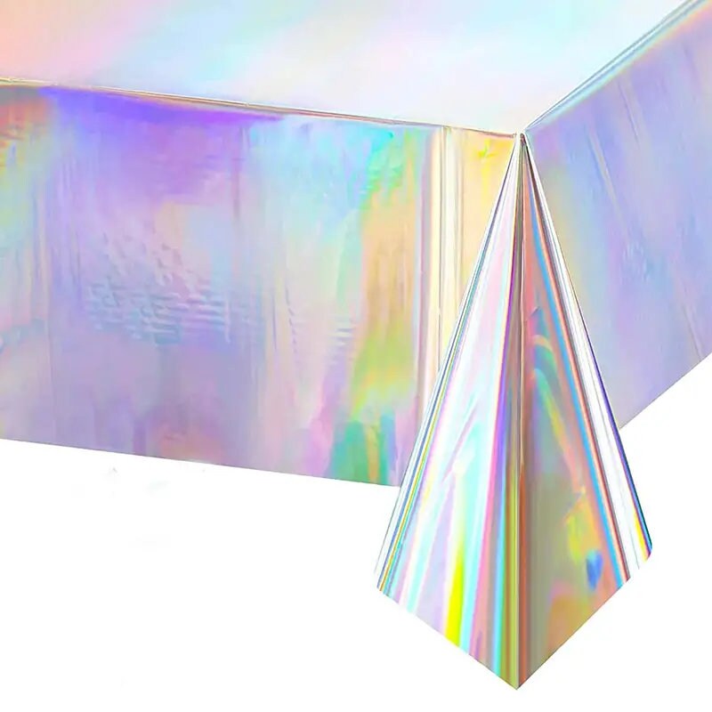 1pc Iridescence Plastic Tablecloth | Shiny Disposable Laser Rectangle Table Cover | Holographic Foil Tablecloth| Iridescent Party Decoration