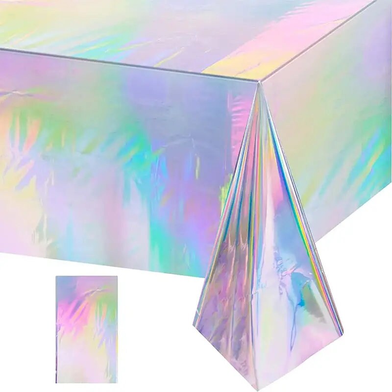 1pc Iridescence Plastic Tablecloth | Shiny Disposable Laser Rectangle Table Cover | Holographic Foil Tablecloth| Iridescent Party Decoration