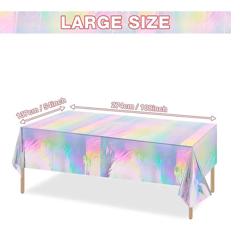 1pc Iridescence Plastic Tablecloth | Shiny Disposable Laser Rectangle Table Cover | Holographic Foil Tablecloth| Iridescent Party Decoration