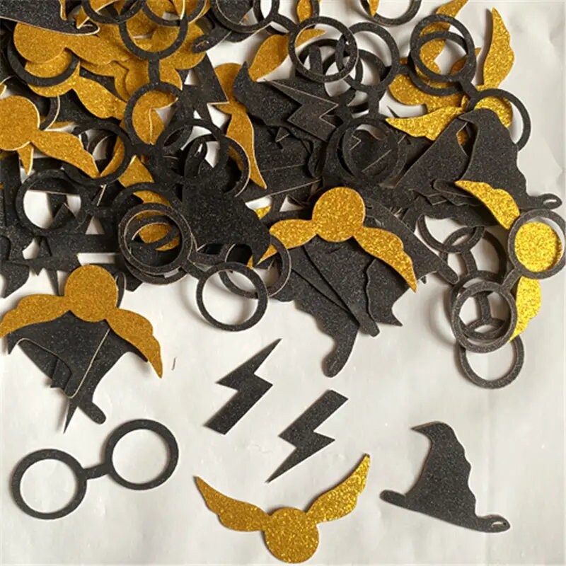 100pcs | Holiday Decoration | Halloween Party Supplies | Lightning Wings Magic Academy Black And Gold Sequins Confetti