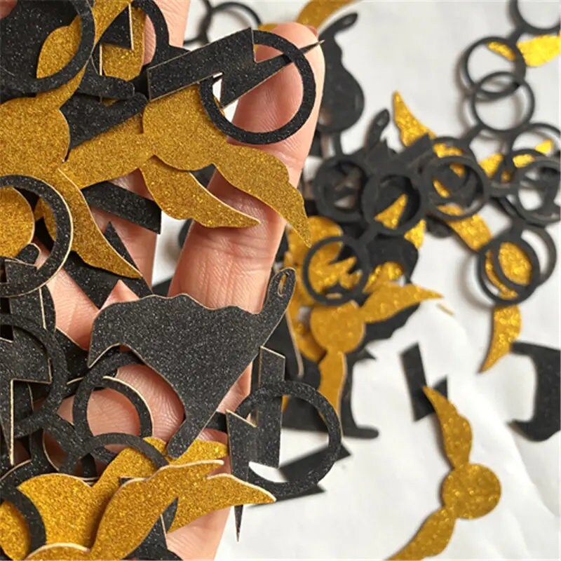 100pcs | Holiday Decoration | Halloween Party Supplies | Lightning Wings Magic Academy Black And Gold Sequins Confetti