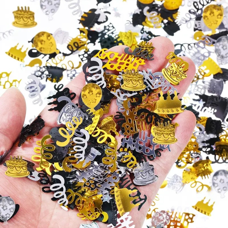 1pack/300pcs Happy Birthday Black Golden Round Piece Celebration Sequin | Party Decorations | Party Supplies