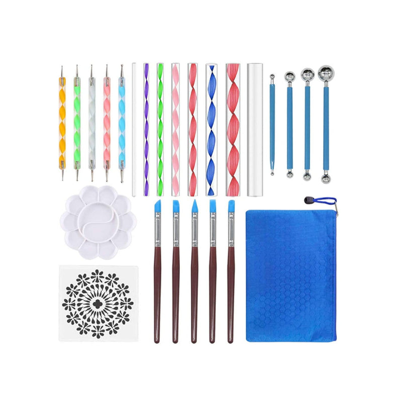 EuTengHao 25Pcs Dotting Painting Tools with Mandala Set Pen Dotting with Mandala Stencil Kit Ball Stylus Clay Sculpting Carving Tools