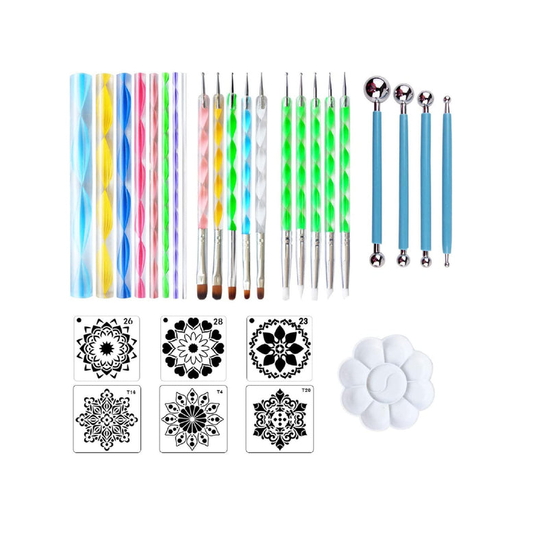 30 PCS Mandala Dotting Kit Mandala Dotting Tools and Stencils for Painting Rocks | Nail Dotting and Art Drawing Supplies