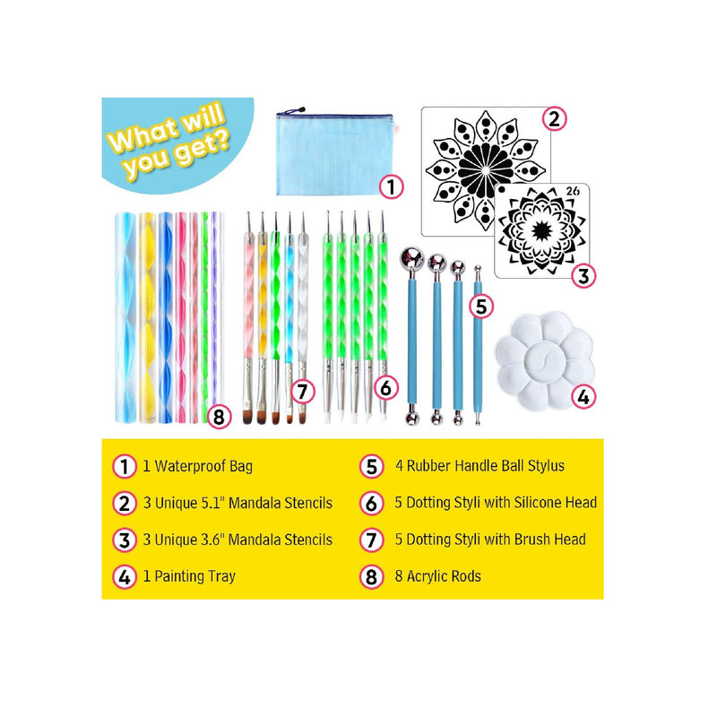 30 PCS Mandala Dotting Kit Mandala Dotting Tools and Stencils for Painting Rocks | Nail Dotting and Art Drawing Supplies