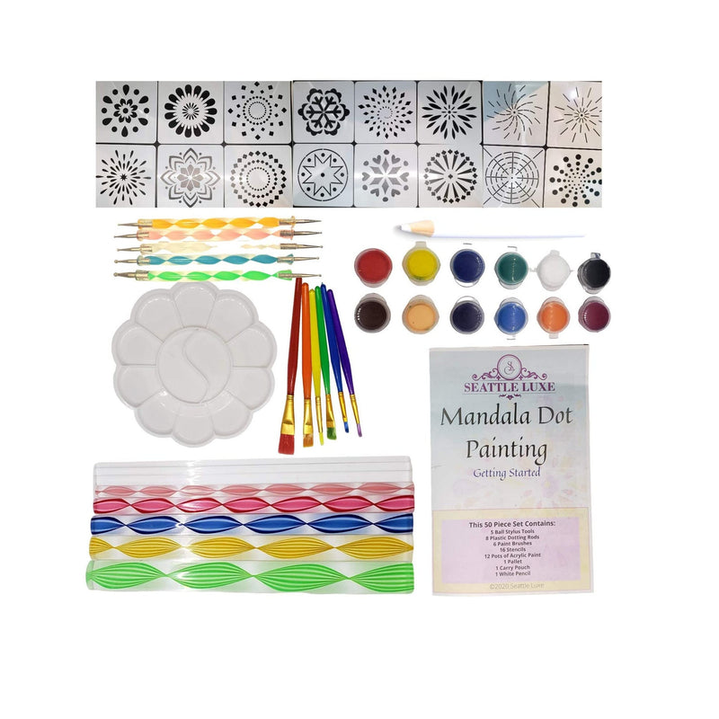 50 PC Mandala Rock Dotting Kit with Paint and Instructions