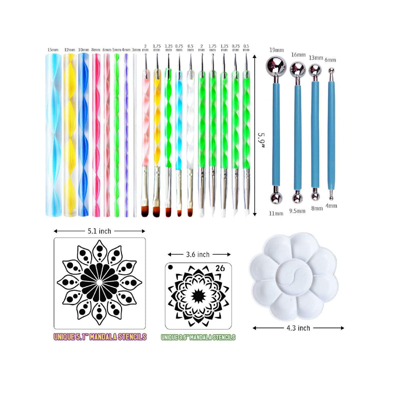 30 PCS Mandala Dotting Kit Mandala Dotting Tools and Stencils for Painting Rocks | Nail Dotting and Art Drawing Supplies