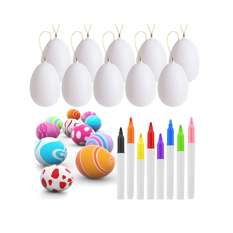 UFUNGA 30 Pcs White Blank Easter Eggs with 8 Pens | Hanging Plastic Easter Eggs with Rope | Artificial