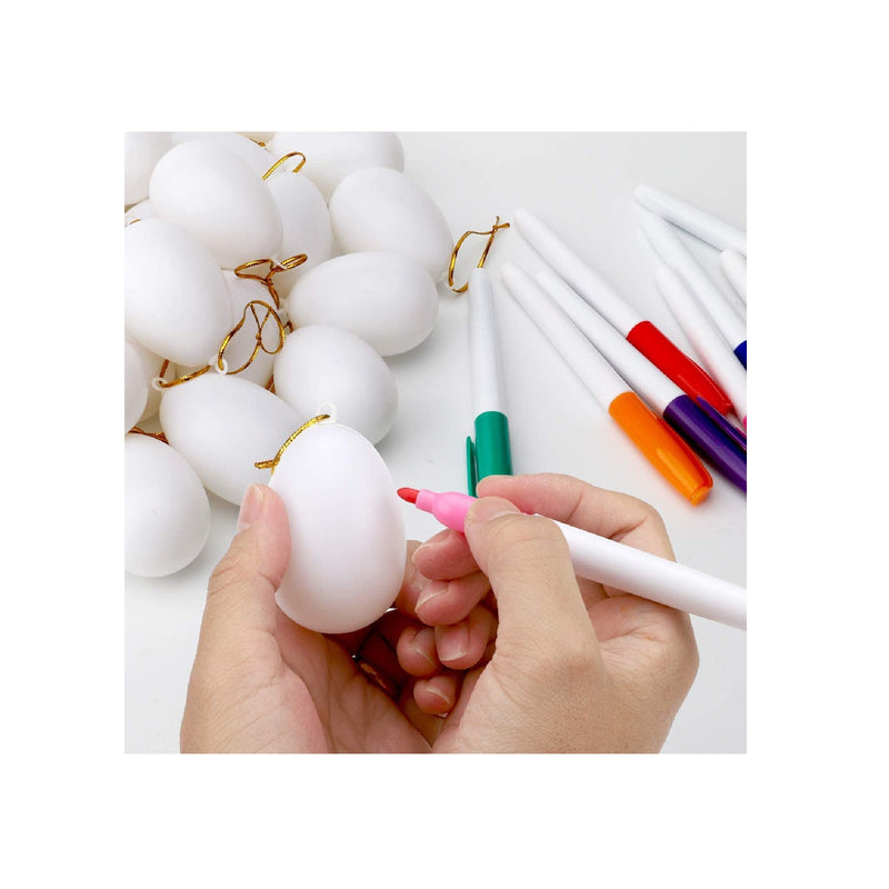 UFUNGA 30 Pcs White Blank Easter Eggs with 8 Pens | Hanging Plastic Easter Eggs with Rope | Artificial