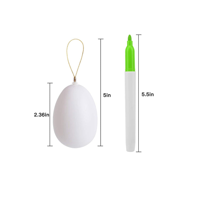 UFUNGA 30 Pcs White Blank Easter Eggs with 8 Pens | Hanging Plastic Easter Eggs with Rope | Artificial