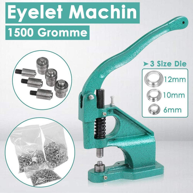 Hand Press Grommet Machine | Heavy Duty Grommet Eyelet Rivet Press Machine Industrial Table Mount Hole Punch Tool Kit with 3 Dies