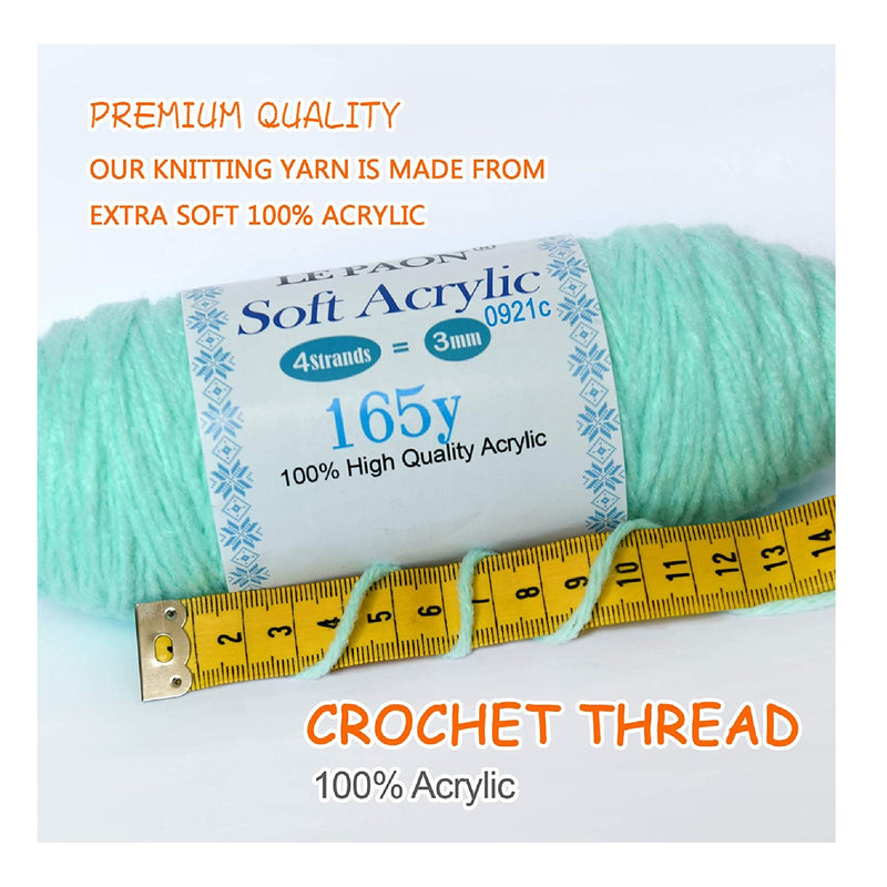 LE PAON Acrylic Yarn Total of 165 Yards Craft Yarn | for Knitting and Crochet Perfect Beginner Yarn(Neon Cyan)