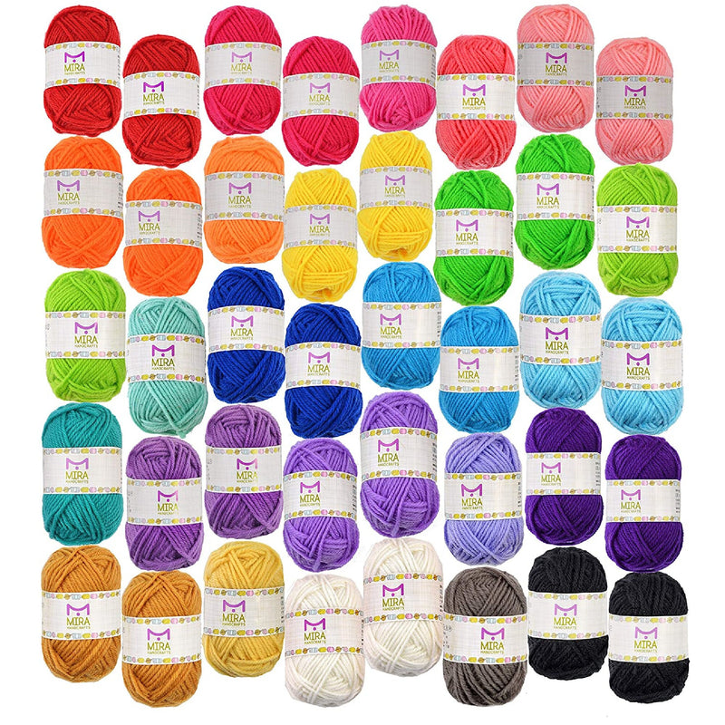 40 Assorted Colors Acrylic Yarn Skeins with 7 E-Books | Perfect Yarn | By Mira HandCrafts