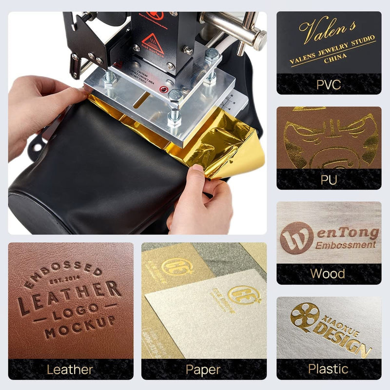 ZONEPACK Digital Embossing Hot Foil Stamping Machine Manual Tipper Stamper Heat Press Machine for PVC Leather PU and Paper with Holder (Machine with