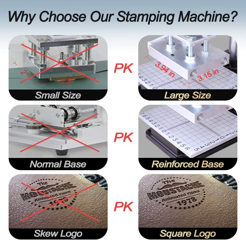 2022 Upgrade Charmluvee Hot Foil Stamping Machine 8x10cm Leather Bronzing Pressure Mark Machine with Full Scale on The Base Plate