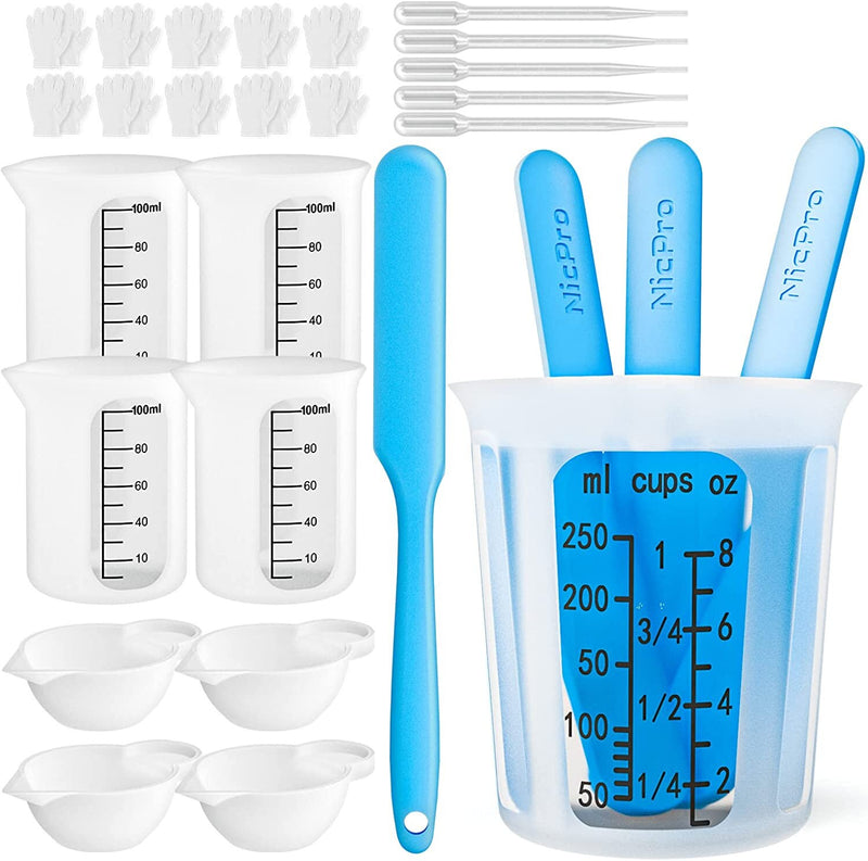 Silicone Resin Measuring Cups Tool Kit- Nicpro 250 & 100 ml Measure Cups | Silicone Popsicle Stir Sticks and Spatula
