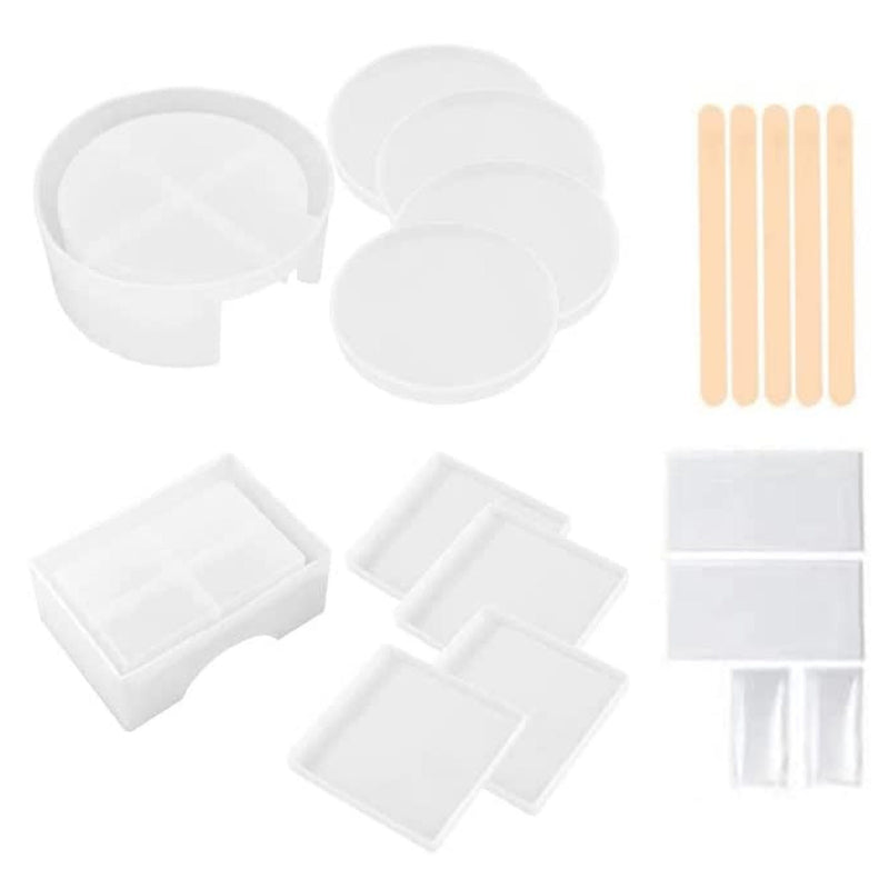 17 Piece Coaster Resin Mold Set | Includes Silicone Coaster Storage Box Mold